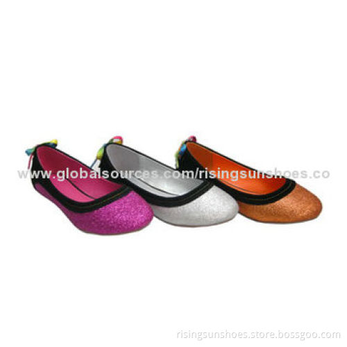 Children's Casual Shoes, Shiny/Colorful Fabric as Upper, Decorated with Tapes, OEM Orders Welcome